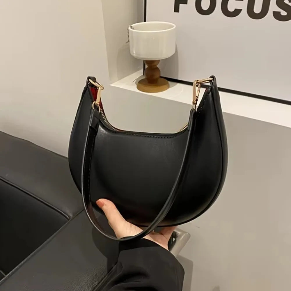 Moon-Shaped PU Leather Shoulder Bag