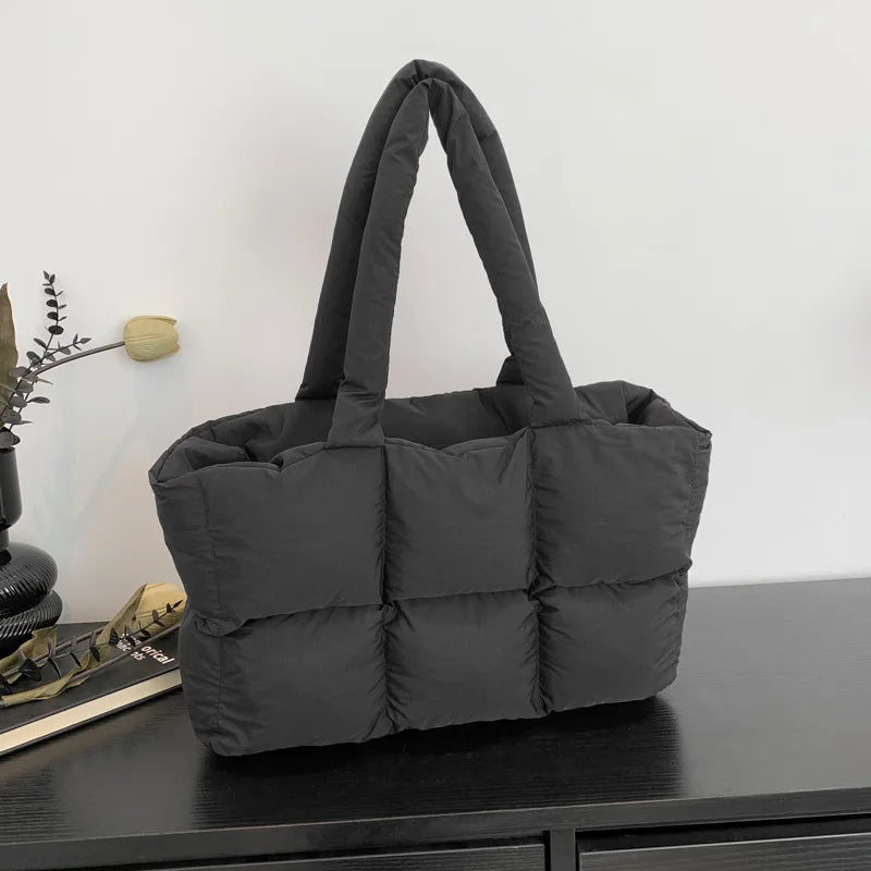 Quilted Plaid Tote Handbag