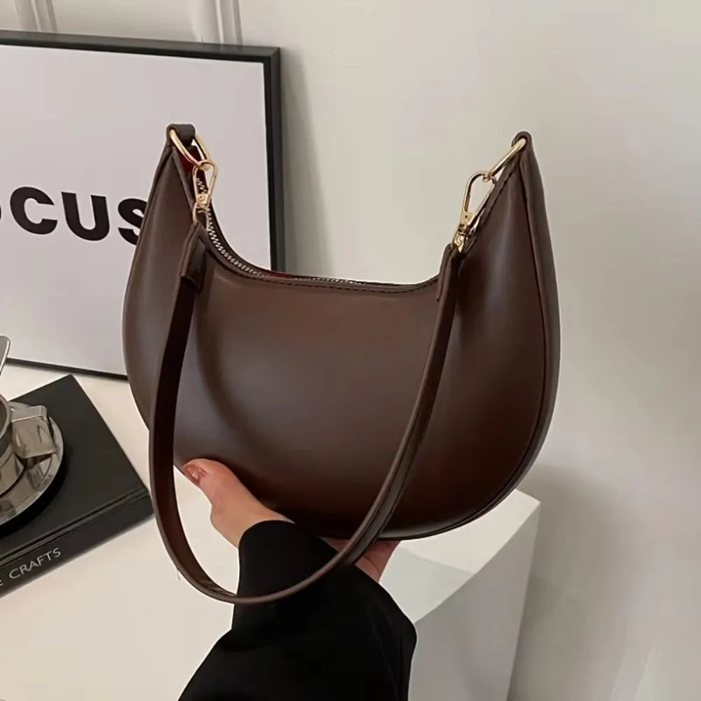 Moon-Shaped PU Leather Shoulder Bag