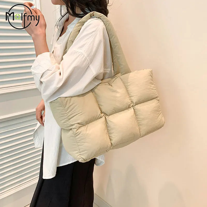 Quilted Plaid Tote Handbag