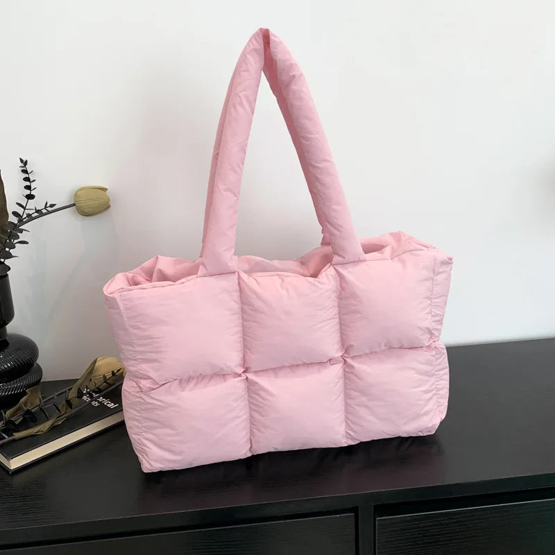 Quilted Plaid Tote Handbag