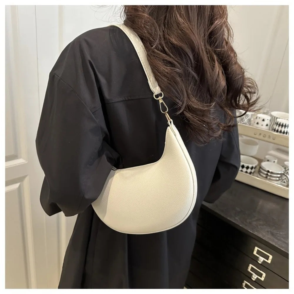 Moon-Shaped PU Leather Shoulder Bag