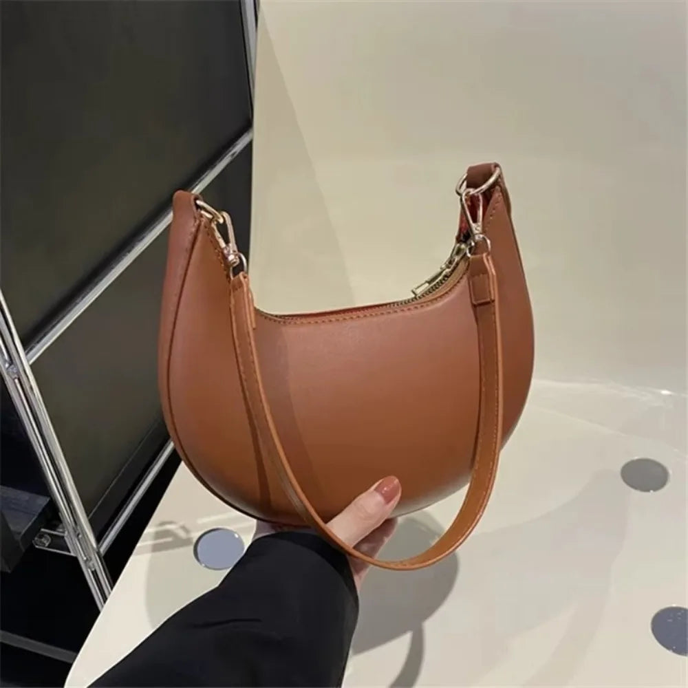 Moon-Shaped PU Leather Shoulder Bag