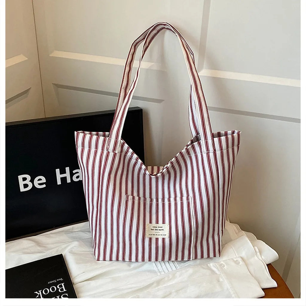Striped Canvas Beach Tote Bag