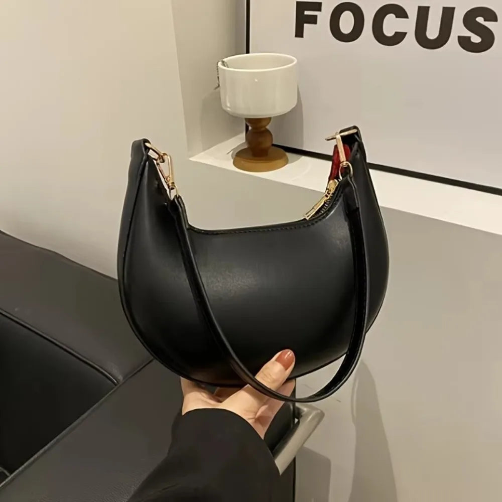 Moon-Shaped PU Leather Shoulder Bag
