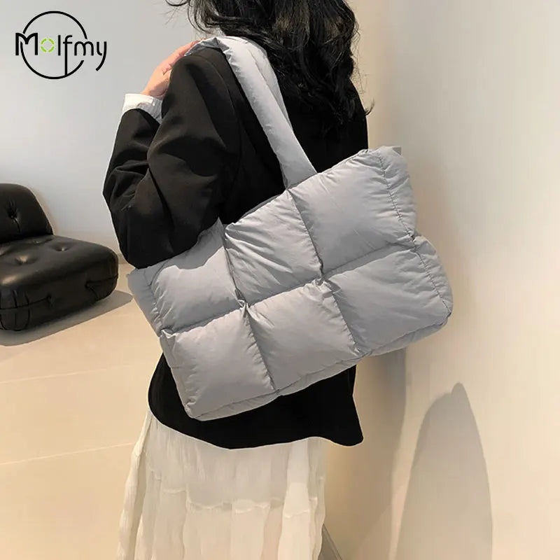 Quilted Plaid Tote Handbag