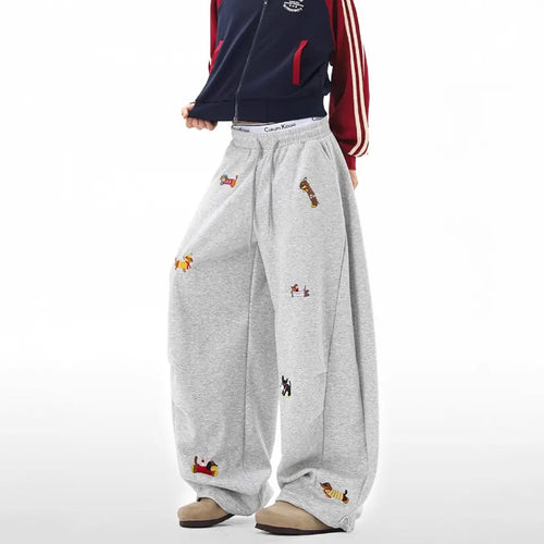 Dachshund embroidery sweatpants joggers detail