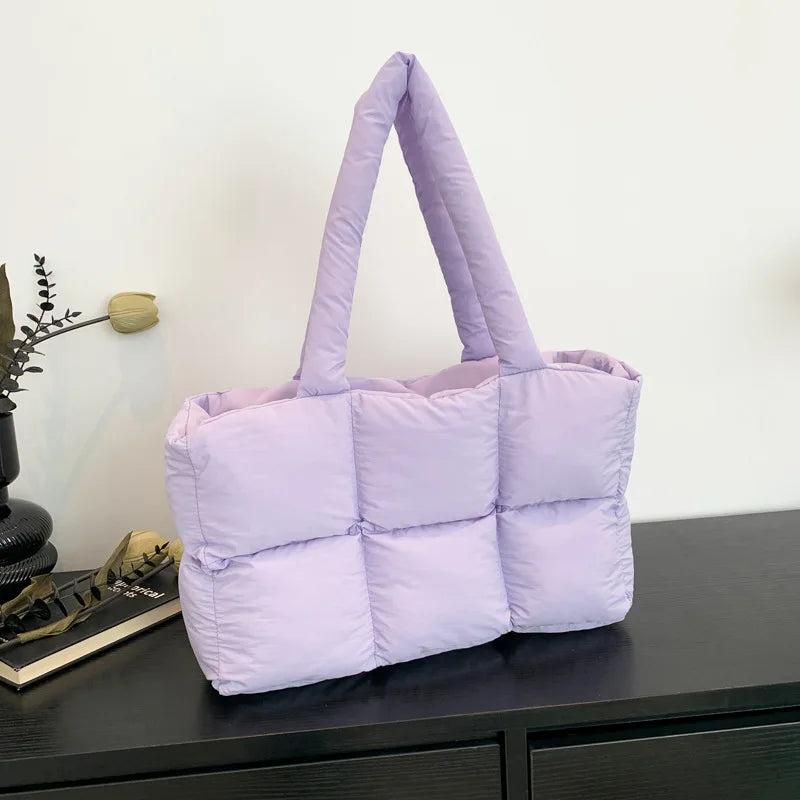 Quilted Plaid Tote Handbag