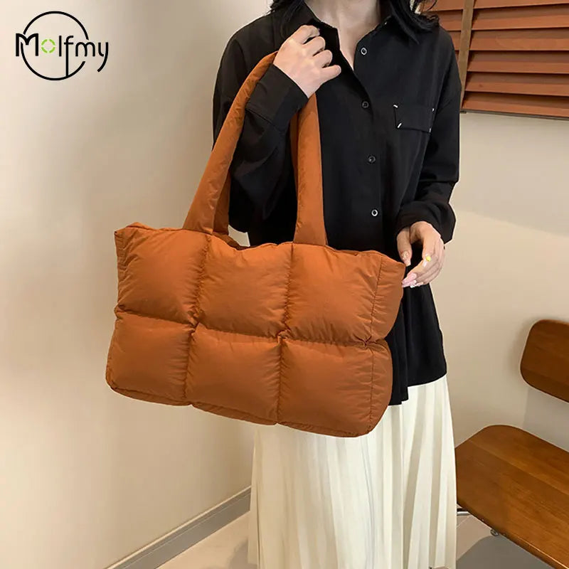 Quilted Plaid Tote Handbag