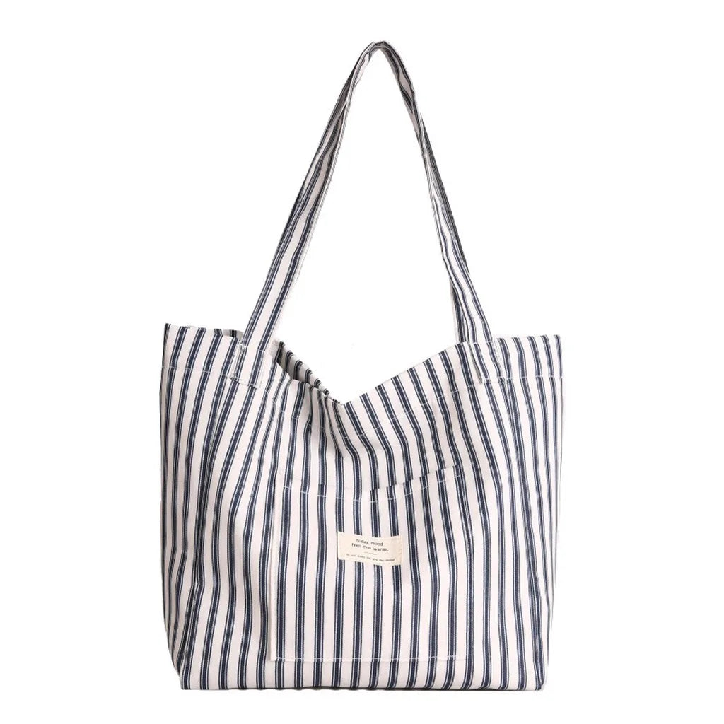 Striped Canvas Beach Tote Bag