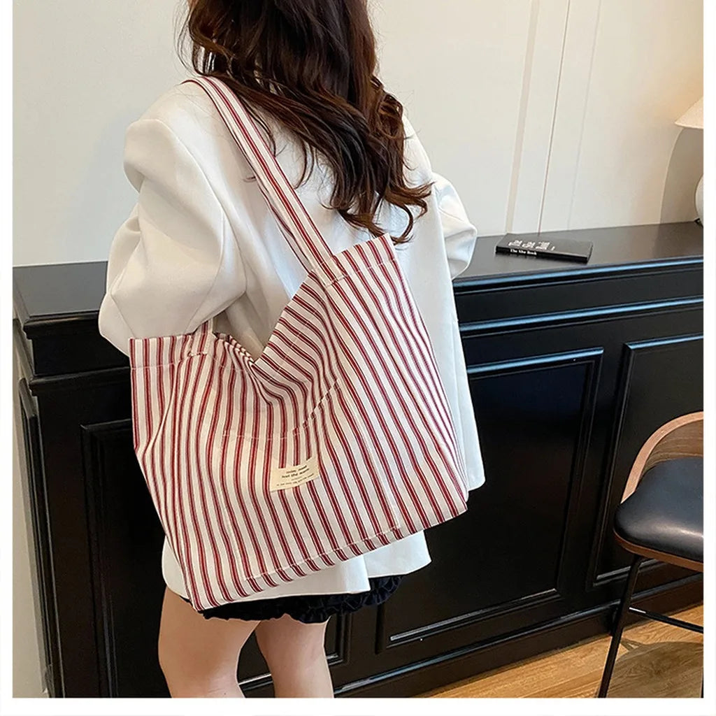 Striped Canvas Beach Tote Bag