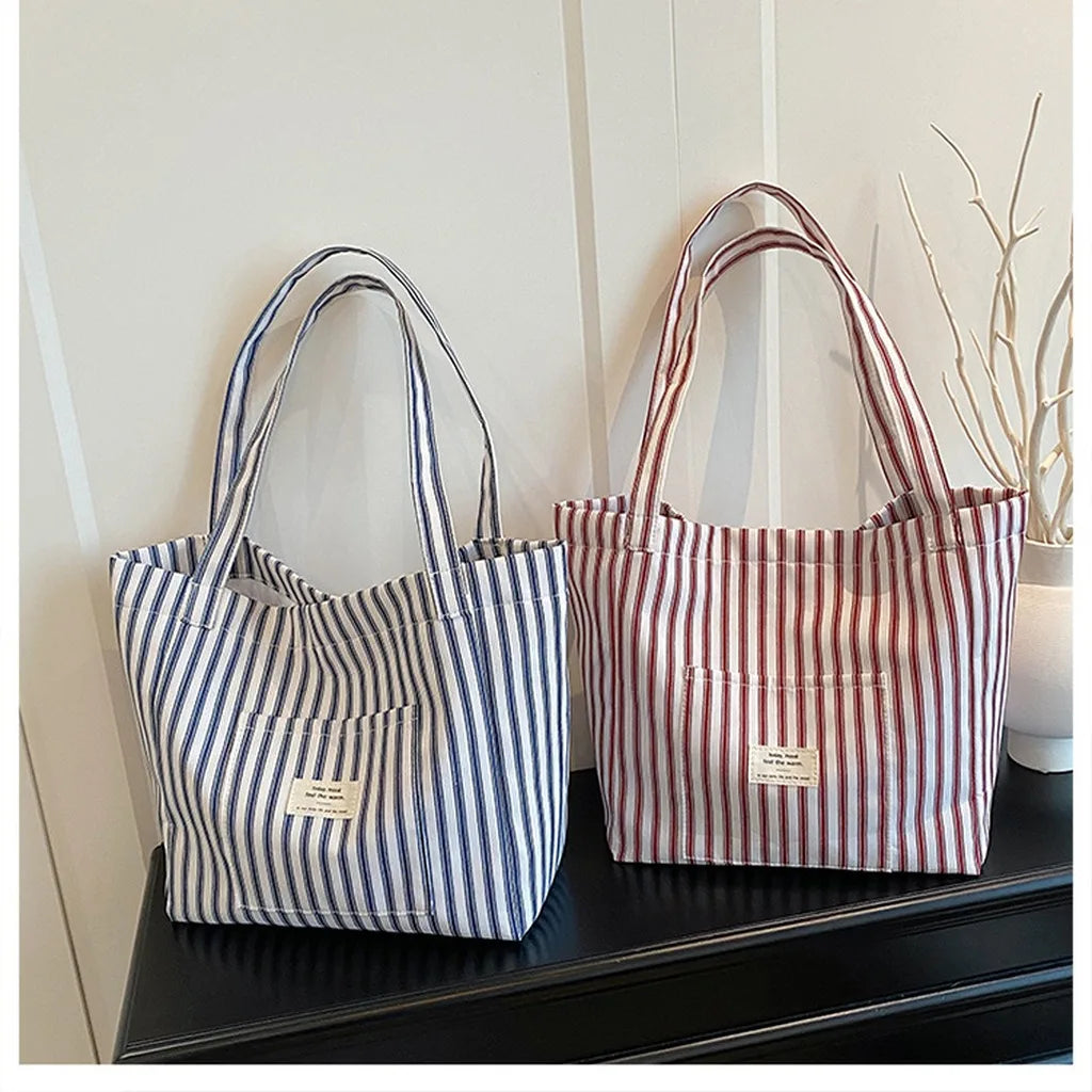 Striped Canvas Beach Tote Bag