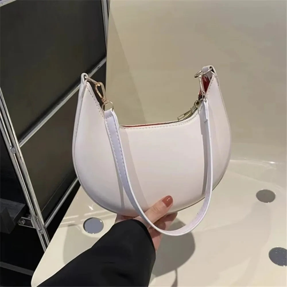 Moon-Shaped PU Leather Shoulder Bag