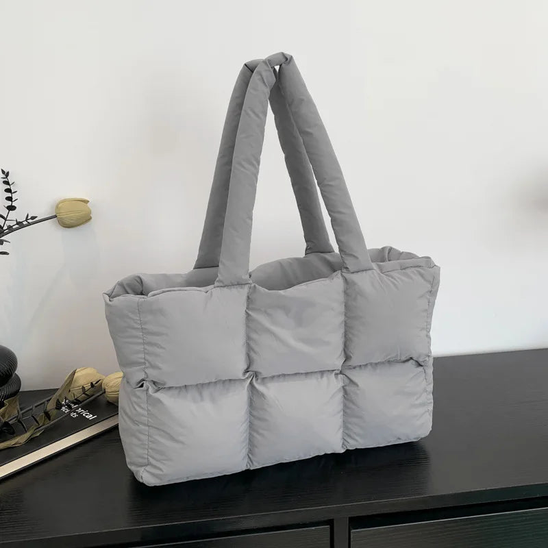 Quilted Plaid Tote Handbag