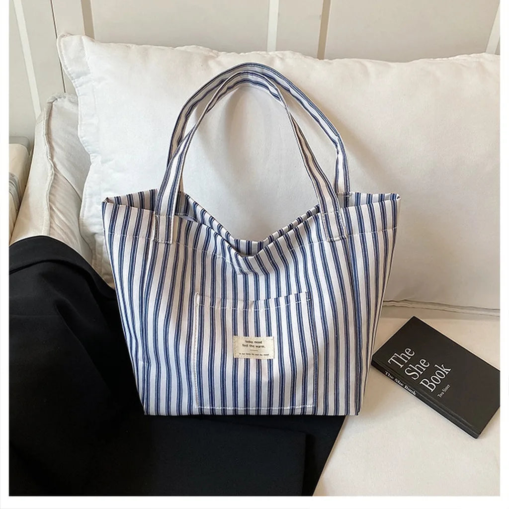 Striped Canvas Beach Tote Bag