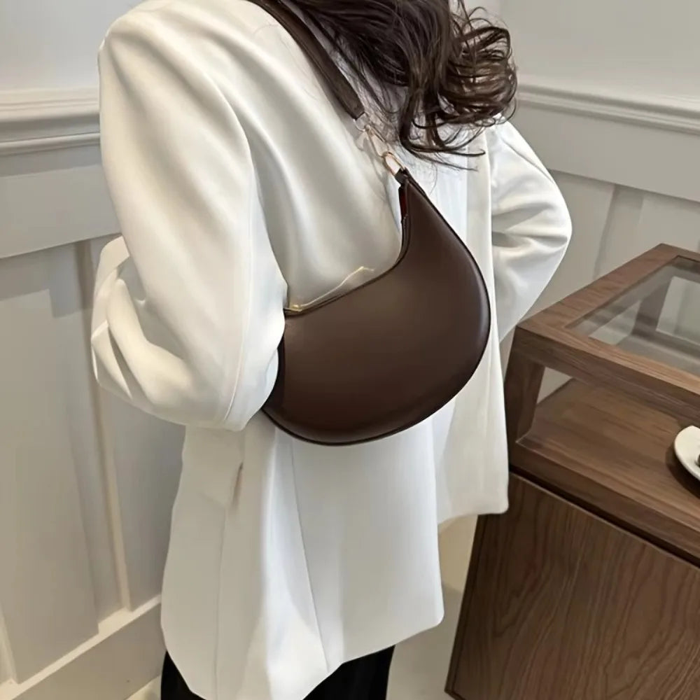 Moon-Shaped PU Leather Shoulder Bag