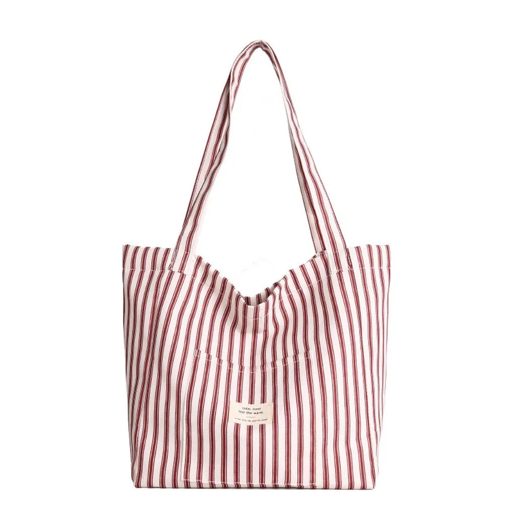 Striped Canvas Beach Tote Bag